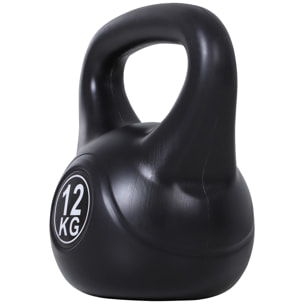 Kettlebell 12 Kg - haltère boule - poignée ergonomique - PVC noir