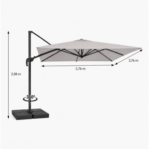 Parasol rectangulaire 3x4 déporté rotatif gris en aluminium GHAZIE