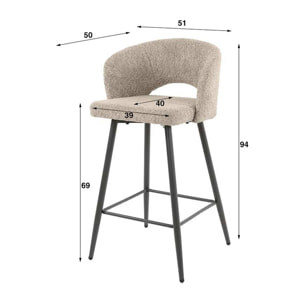 Pattaya - lot de 2 tabourets de bar - en tissu bouclette blanc - Blanc