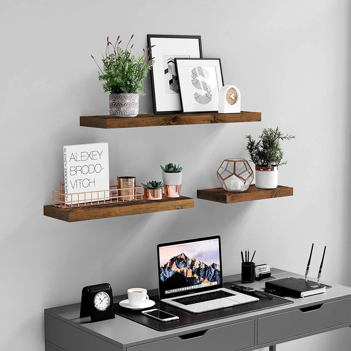 Mensola da Muro 80 cm Stile Rustico in MDF Finitura Rovere Vintage