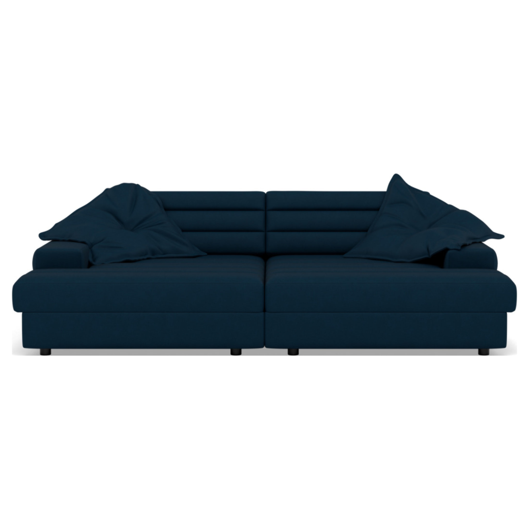 Giulia - canapé droit 4 places double méridienne - assise profonde - en tissu texturé - Bleu
