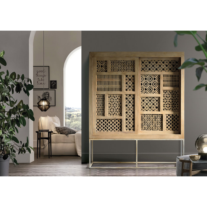 Alacena de Madera de Mango 140 Cm Estilo Boho Tallado