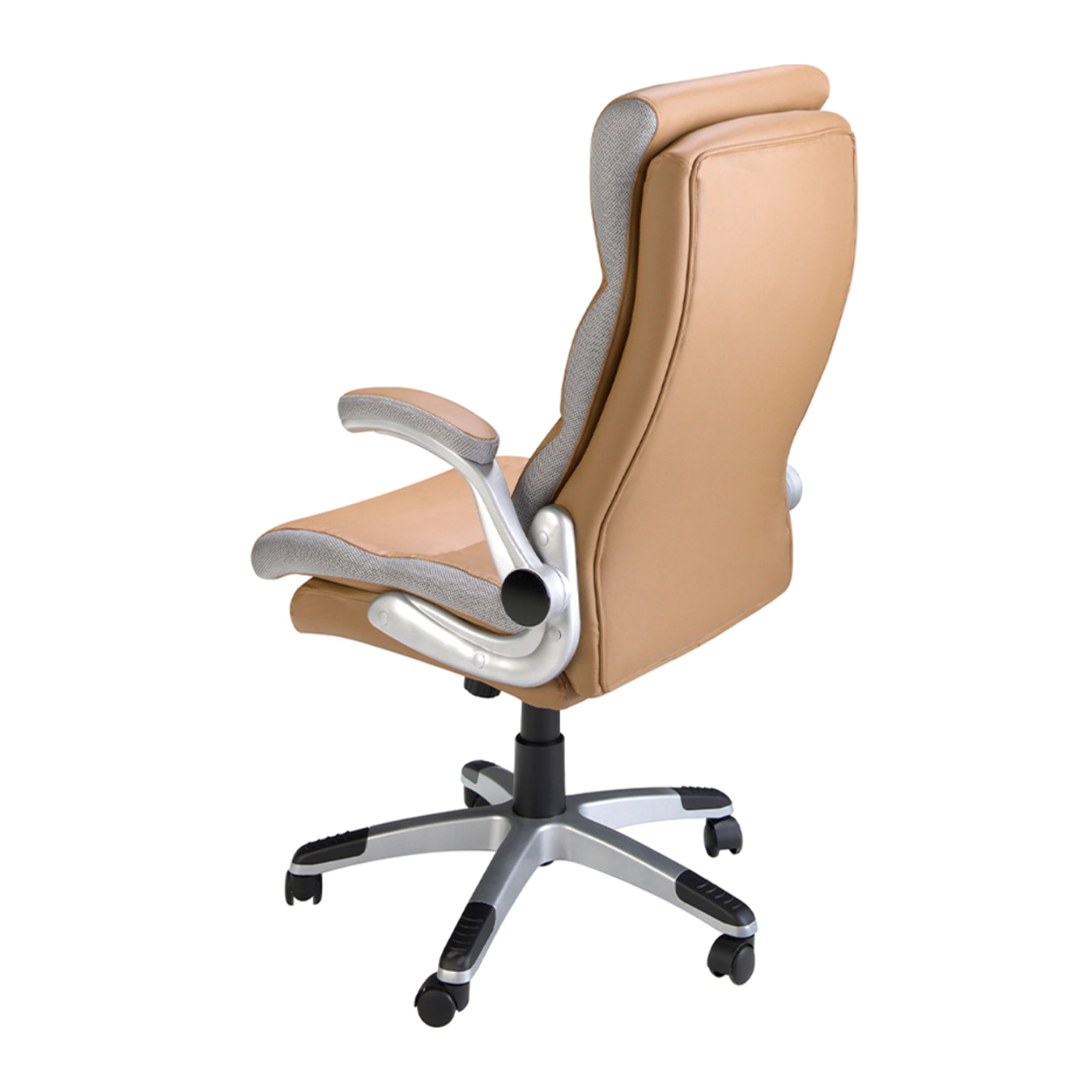 Silla Angel Cerdá oficina giratoria con asiento y respaldo tapizado en polipiel marrón patas en pvc en gris metal 66x72x112cm