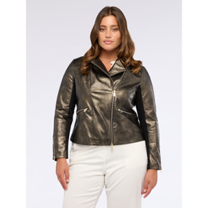 Fiorella Rubino - Giacca biker con inserti in tessuto stretch - Marrone