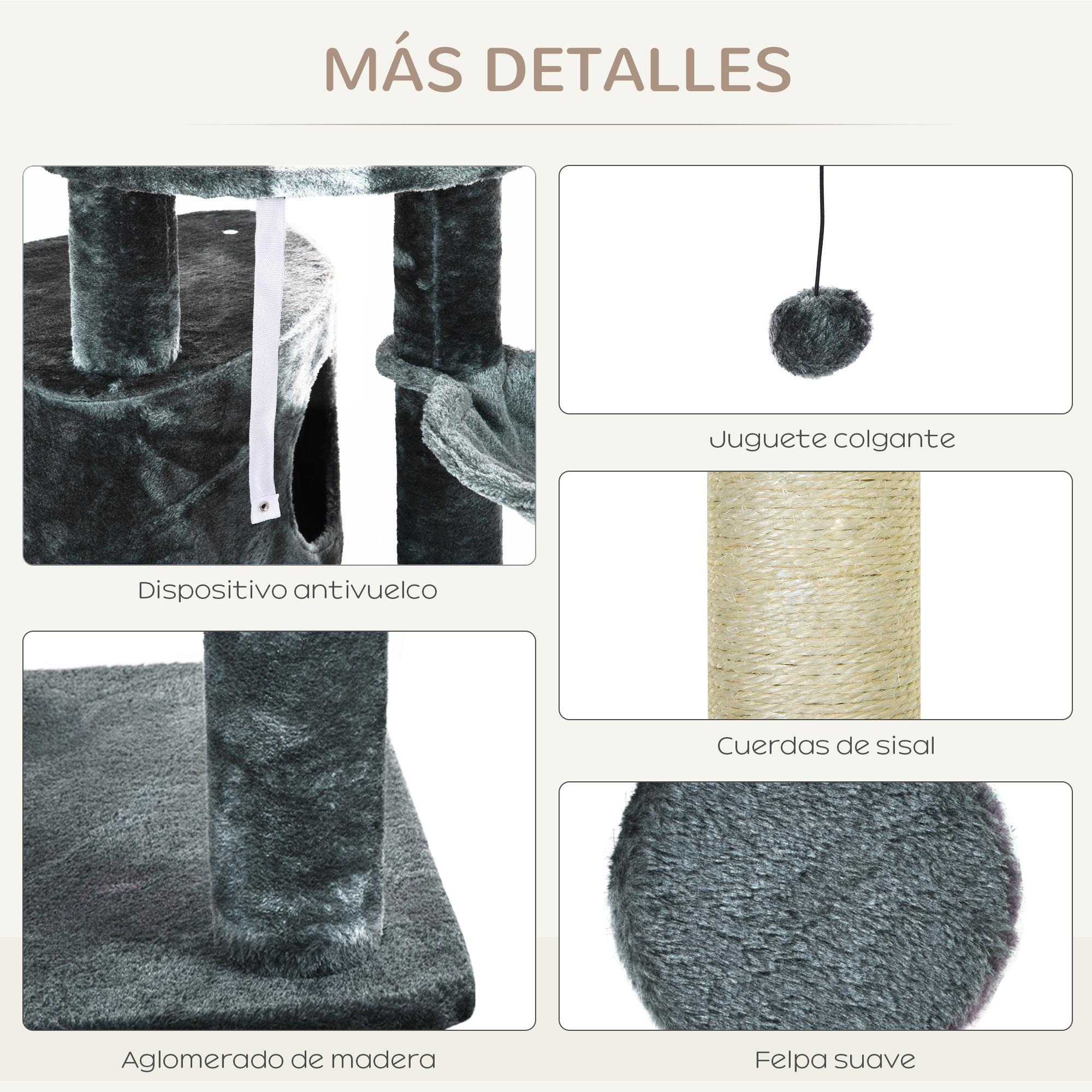 Árbol Gatos de Aglomerado Sisal y Felpa 55x45x220-245cm Gris