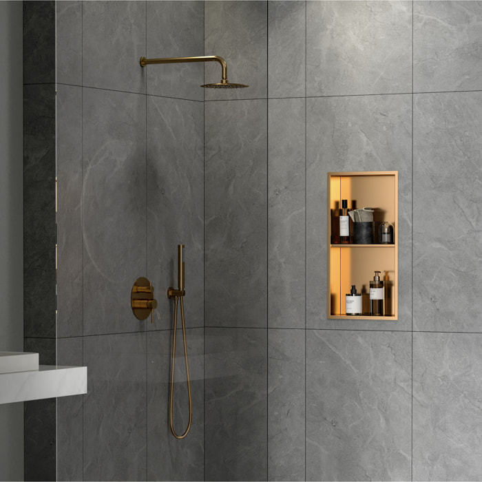 Aurum Niche de Douche à encastrer, Acier Inoxydable 304, 2 étagères, 60x30x10cm, Cuivre brossé PVD (SATAURN6030SBRG)
