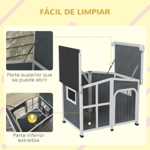 Caseta para Perros Casa para Perros Pequeños de Madera con Techo Abatible Frontal de Acrílico Puerta con Cortina y Fondo Extraíble 101x66,5x70,5 cm Gris Oscuro