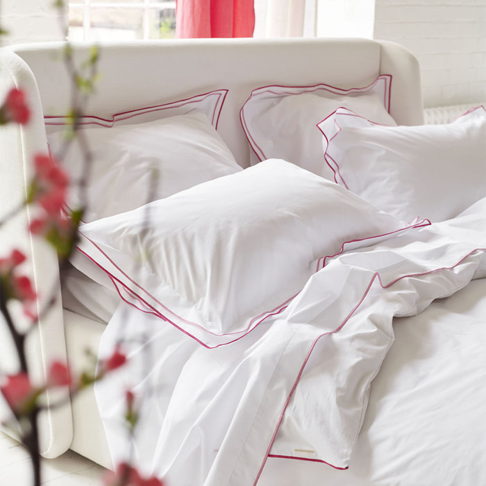 Drap plat uni en percale de coton, ASTOR, Blanc
