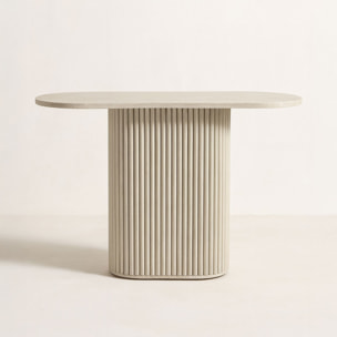 Console ovale en effet travertin et pied strié INAYA