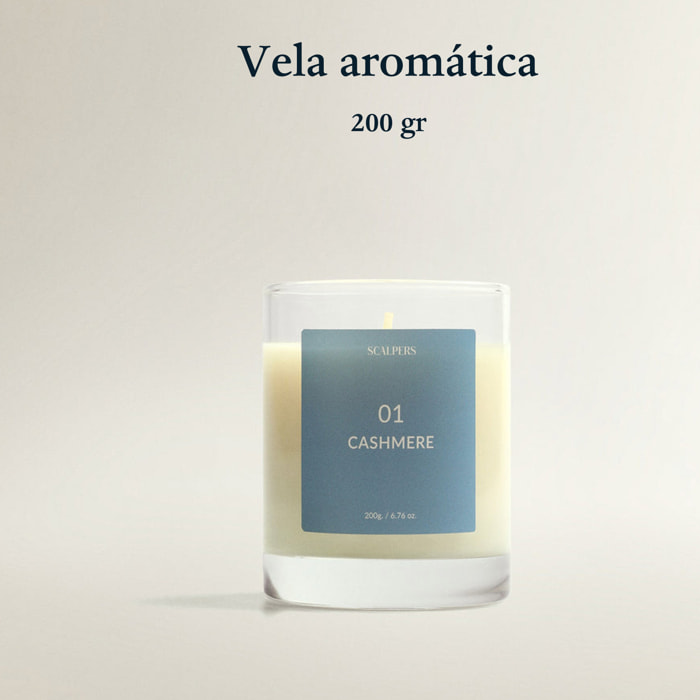 Set de 4 velas aromáticas de 200gr con aromas de jazmín blanco, cashemere, vainilla de madagascar y cedro scalpers