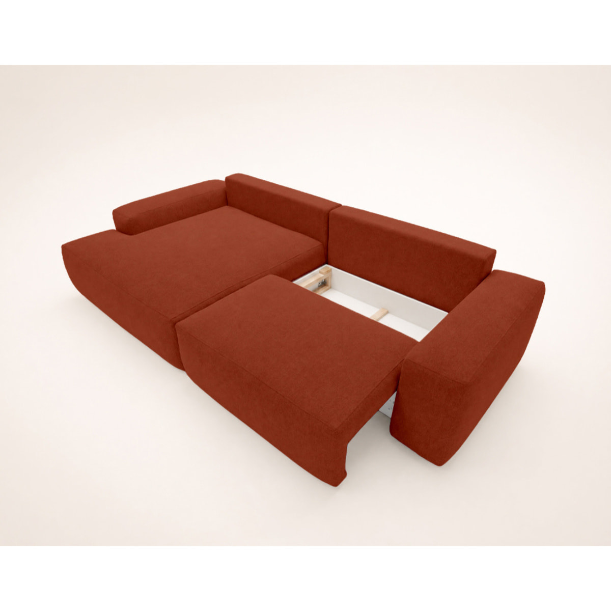 Tama - Canapé d'angle gauche 4 places convertible avec coffre en tissu - Terracotta
