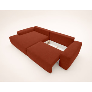 Tama - Canapé d'angle gauche 4 places convertible avec coffre en tissu - Terracotta