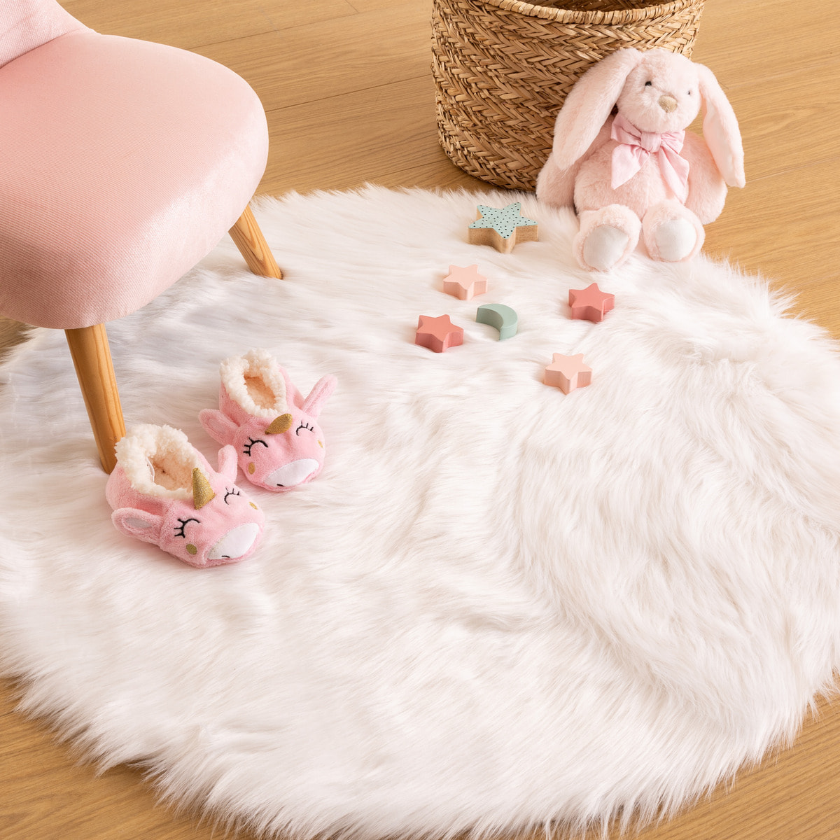Tapis enfant fausse fourrure blanc D90cm