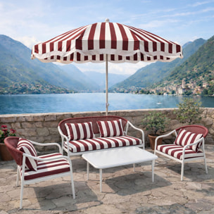 Salon de jardin 4 places en métal et coussin en tissu coquelicot POSITANO