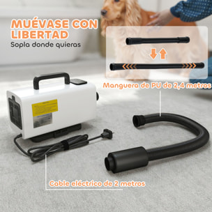 Secador de Perros Secador de Pelo para Perros 2200 W Velocidad y Temperatura Ajustables 3 Boquillas Pantalla Digital para Aseo Ducharse Secarse Blanco