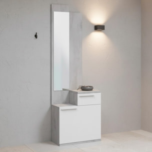 Mobile Da Ingresso Set Con Specchio E Scarpiera a Ribalta Mobile Salvaspazio Con Cassetto e Ripiani Per Ingresso 61x28x185 Cm Bianco E Grigio Cemento