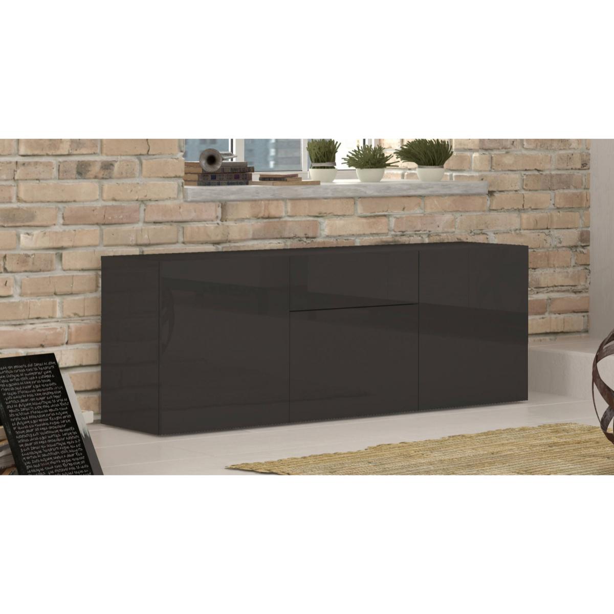 Credenza moderna a 3 ante e 1 cassetto, Made in Italy, Madia da cucina, Buffet di design da soggiorno, con piedini, cm 170x40h35, colore Antracite lucido