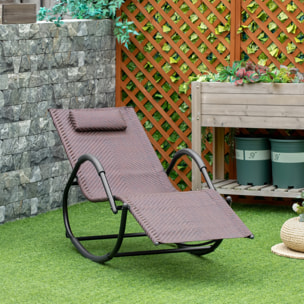 Tumbona Mecedora de Exterior con Reposabrazos Reposacabezas y Efecto de Ratán para Jardín Terraza Patio Carga Máx. 160 kg 157x60x84 cm Marrón