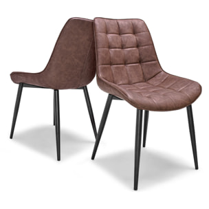 SHANGHAI - Set di 2 sedie di design in leatherette imbottita e trapuntata. Set di 2 sedie da pranzo, ufficio, studio. Sedute in ecopelle colore marrone effetto cuoio