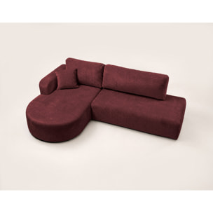 Miro - Canapé d'angle gauche 4 places convertible avec coffre en velours texturé - Prune