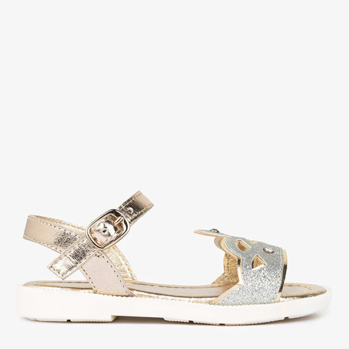 Sandalias de cuero plateadas con corona para niña