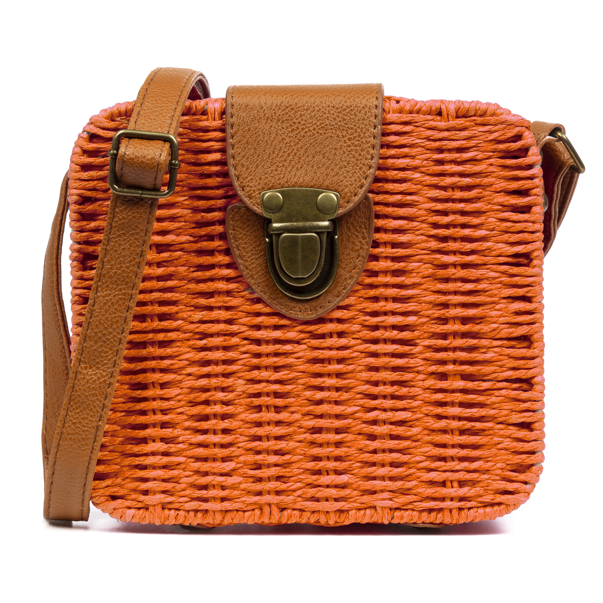 IRIA QUINTANA Borsa a tracolla da donna Empoli. Tessuto di paglia in pelle sintetica PU. 18x7x17 cm. Arancia