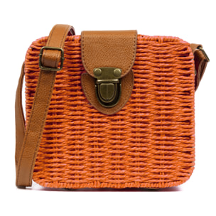 IRIA QUINTANA Borsa a tracolla da donna Empoli. Tessuto di paglia in pelle sintetica PU. 18x7x17 cm. Arancia
