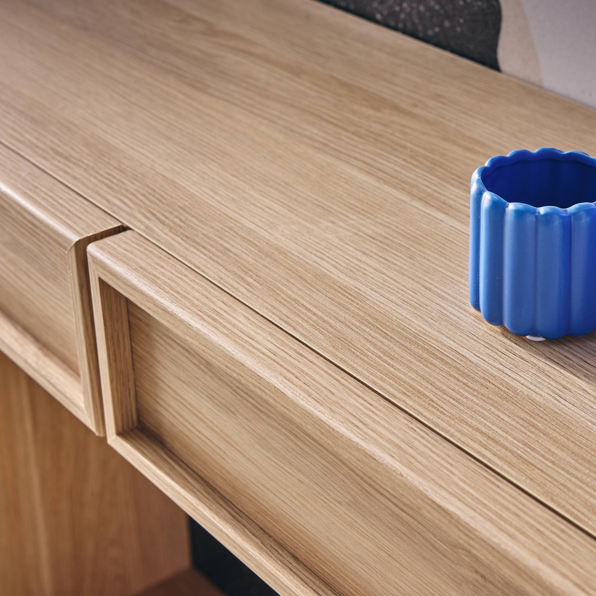 Console effet bois naturel 2 tiroirs et étagère - L 100 x P 33 x H 78cm - Kuba