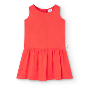 Vestido niña, tirantes, cuello redondo, rojo