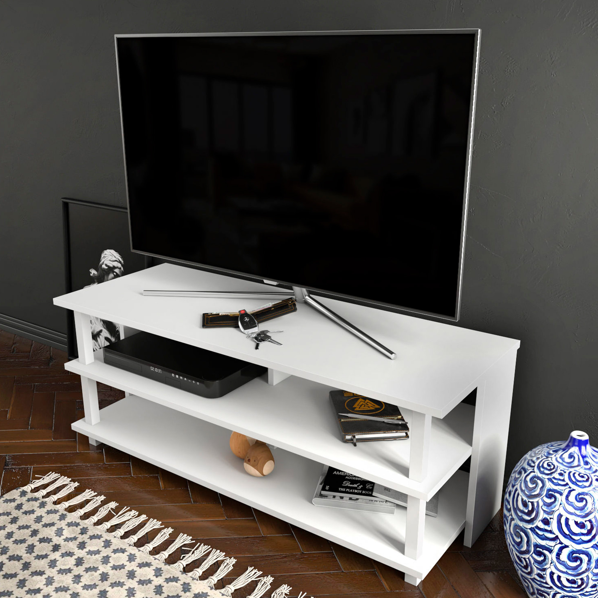 Mesa tv,100% tablero de aglomerado rechapado en melamina, color blanco