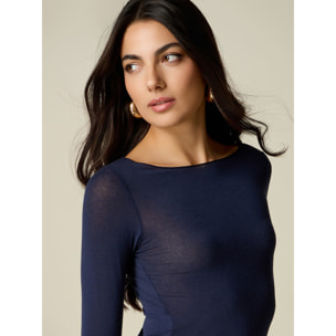 Oltre - T-shirt misto cashmere scollo a barchetta - Blu