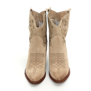 Stivaletti texani in vera pelle scamosciata laserata