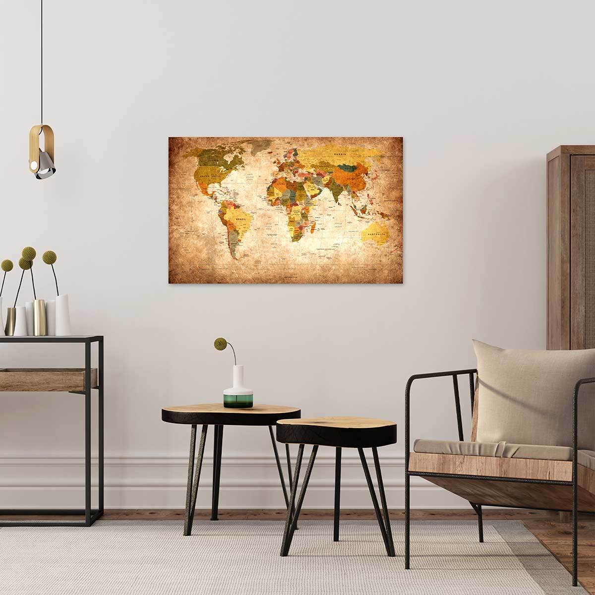 Tableau carte du monde ton orangé - 80x50 cm Toile imprimée