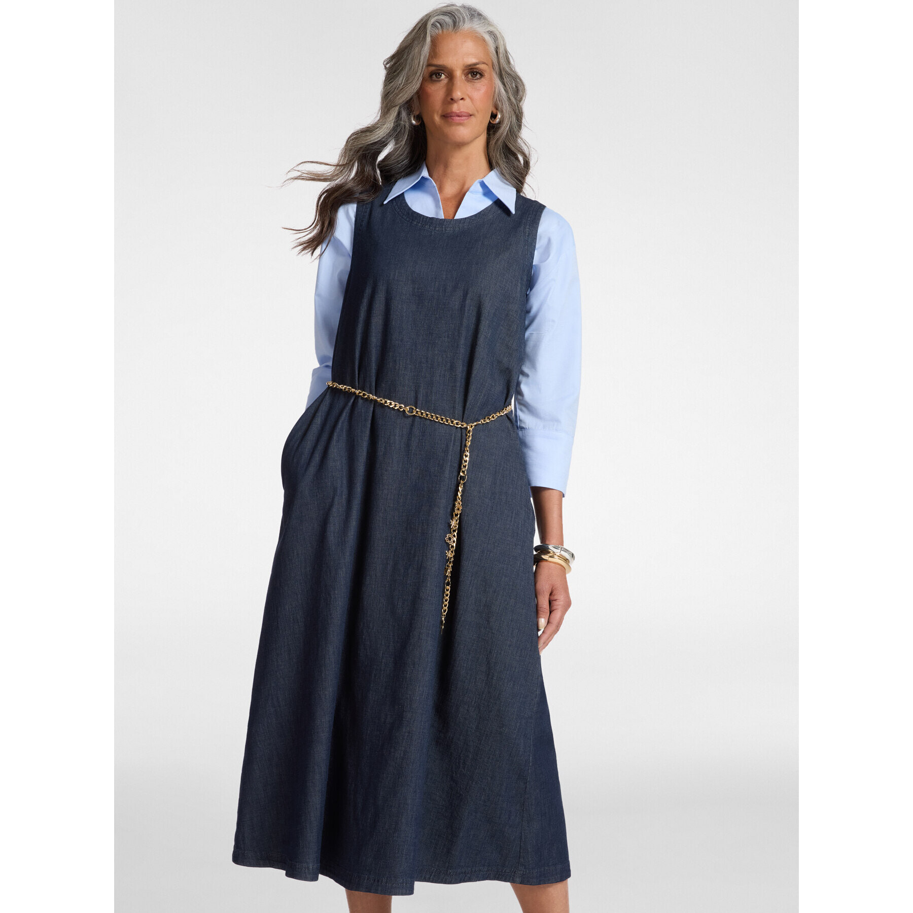 Elena Mirò - Vestido en Chambray sin mangas - Azul