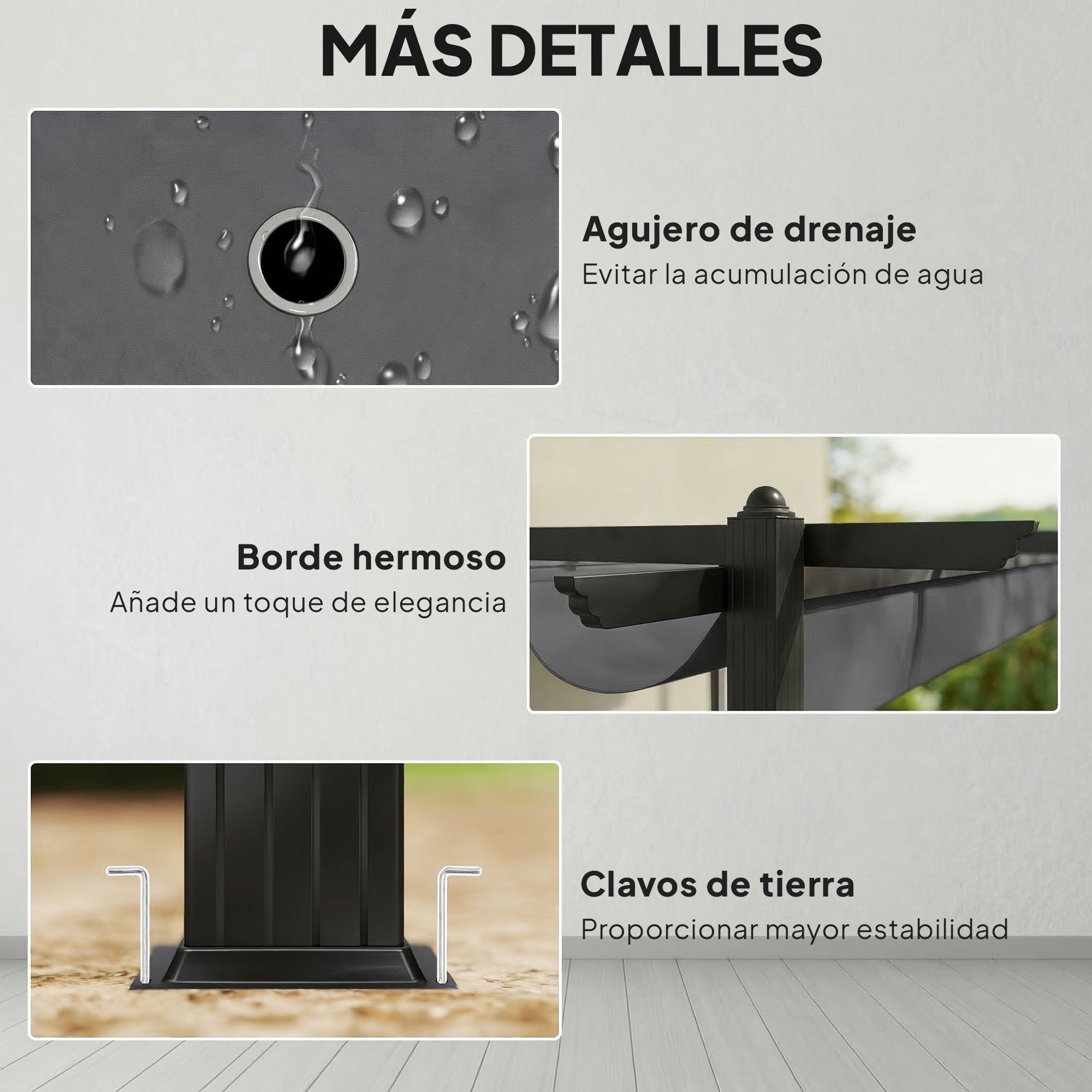 Pérgola de Jardín 4x3 m con Techo Retráctil, Cenador de Jardín con Estructura de Aluminio, UPF30+, Orificios de Drenaje, Pabellón para Exterior, Patio, Terraza, Gris