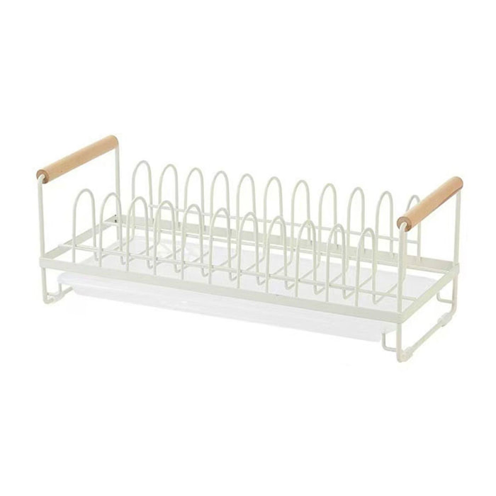 Escurreplatos para encimera en acero blanco con asas de madera 40x18x16cm