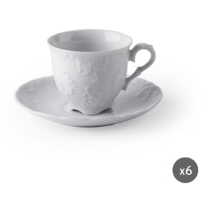 Set 6 Tazze Caffè con Piattino Excelsa – Elisa Rococo’, Porcellana Bianca
