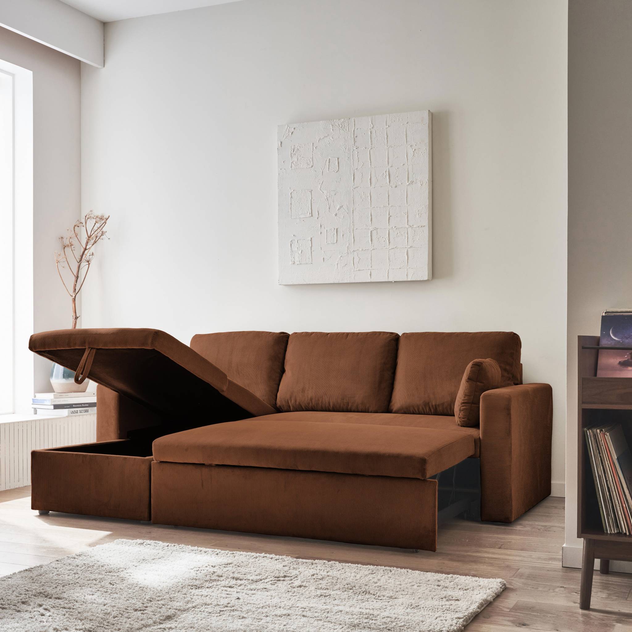 Canapé d'angle convertible réversible 3 places velours côtelé IDA