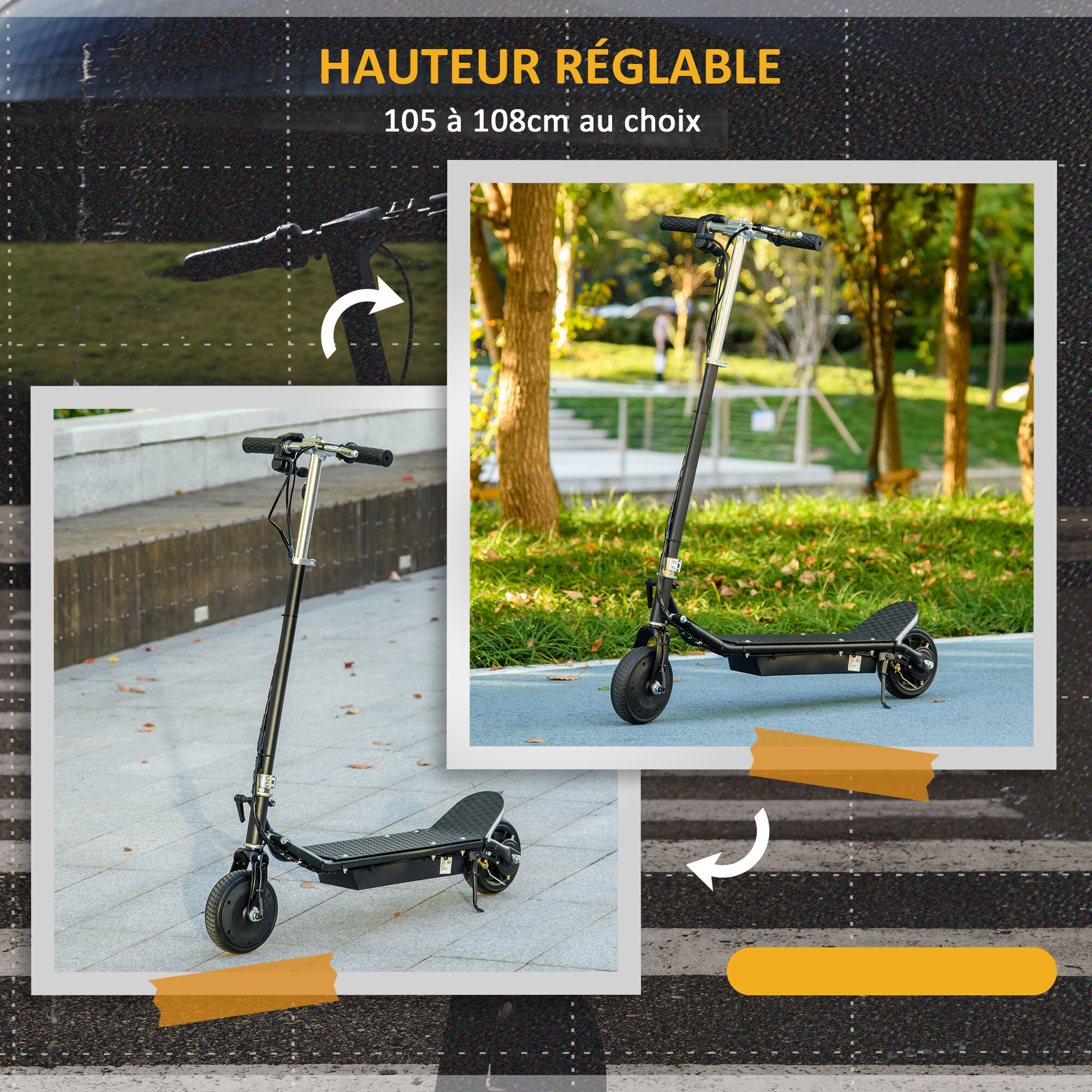 Trottinette électrique 150 W pliable réglable enfant 7-14 ans 14 Km/h max. autonomie 8 Km max. noir