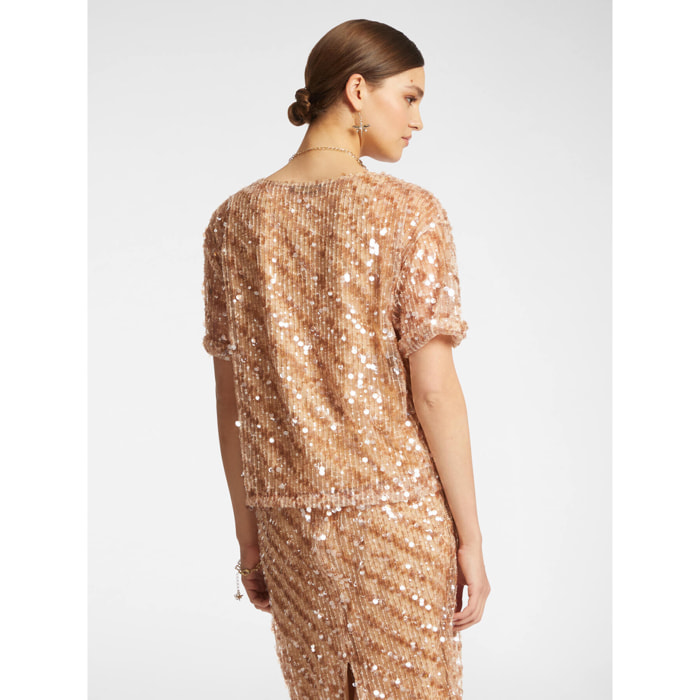 Elena Mirò - Blusa in paillettes - Beige / Lavanda
