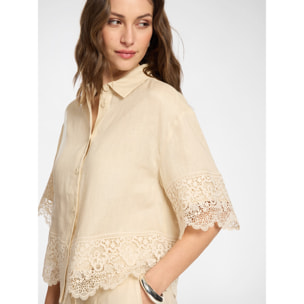 Elena Mirò - Camicia in lino con pizzo - Beige