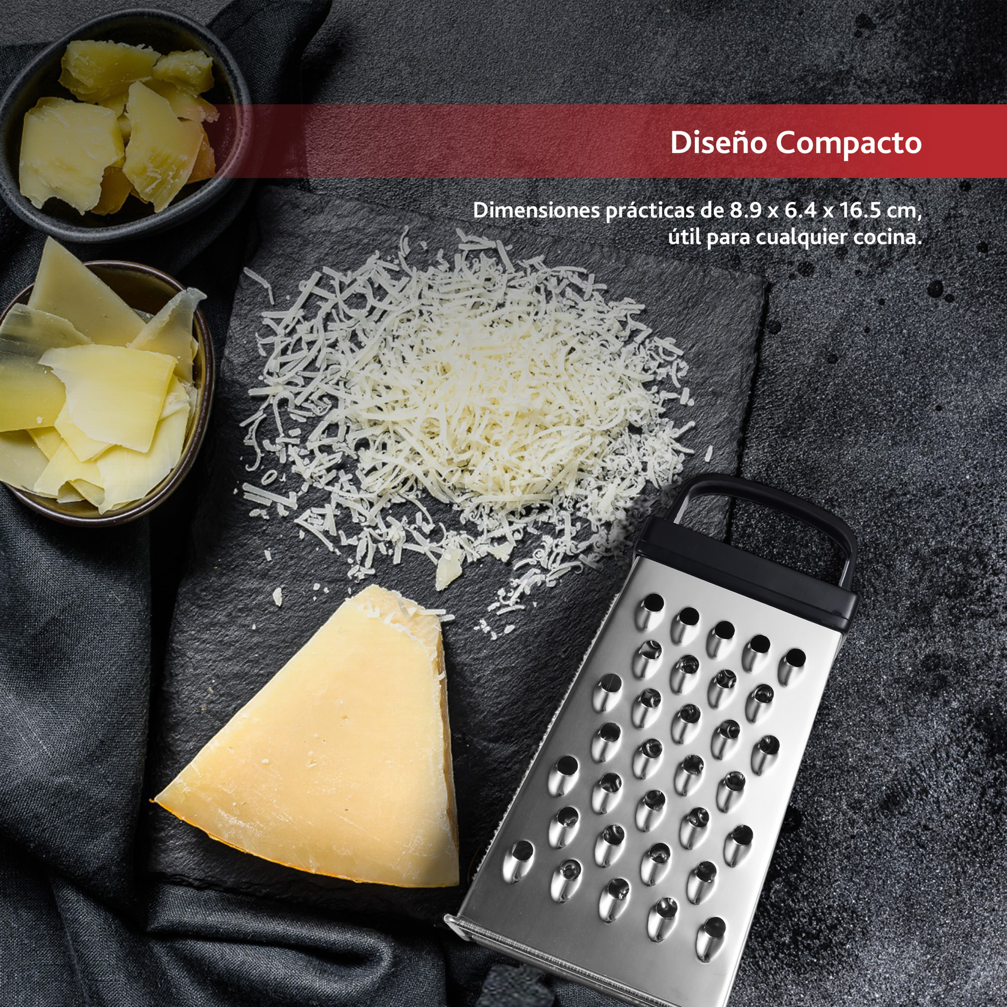 Rallador de Acero inoxidable de 4 caras 8,9x6,4x16,5cm