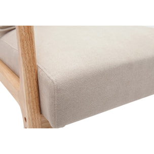 Fauteuil scandinave en tissu effet velours beige et bois clair massif DERRY