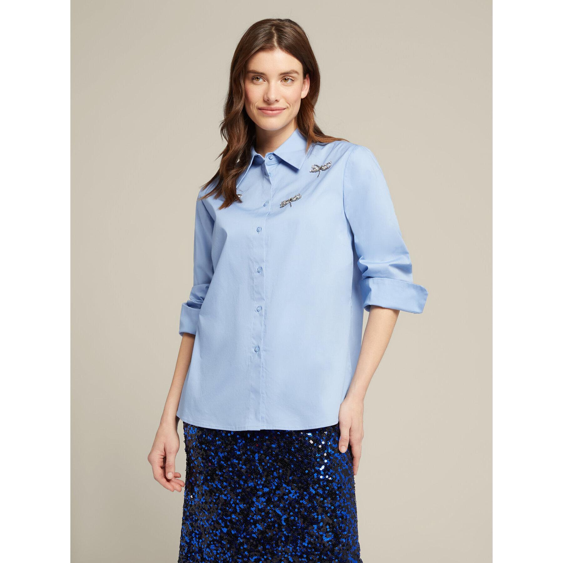 Elena Mirò - Camisa de popelina bordada a mano - Light - blue