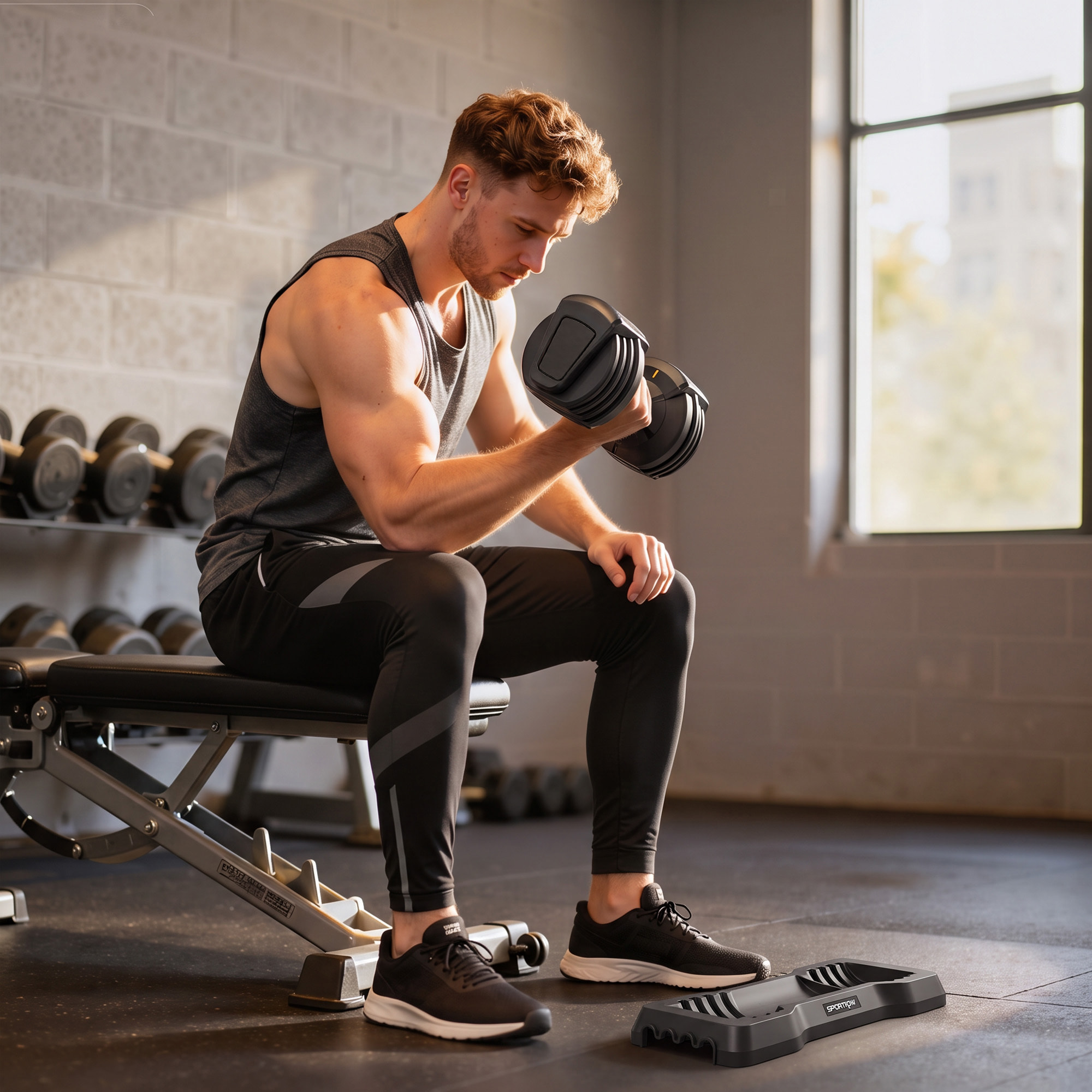 SPORTNOW Mancuerna Ajustable 11 kg con 5 Niveles de Peso, Pesas y Mancuernas, Sistema de Ajuste Rápido, Bloqueo de Seguridad, Agarre Antideslizante y Base, para Entrenamiento en Casa, Gimnasio