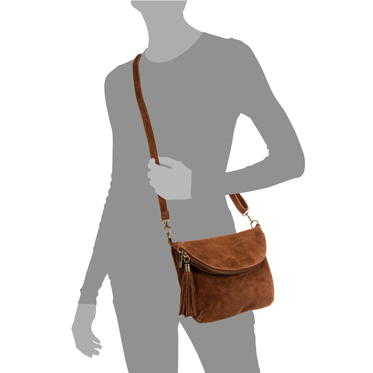 Cenerente Bolso bandolera Mujer.Piel auténtica Gamuza