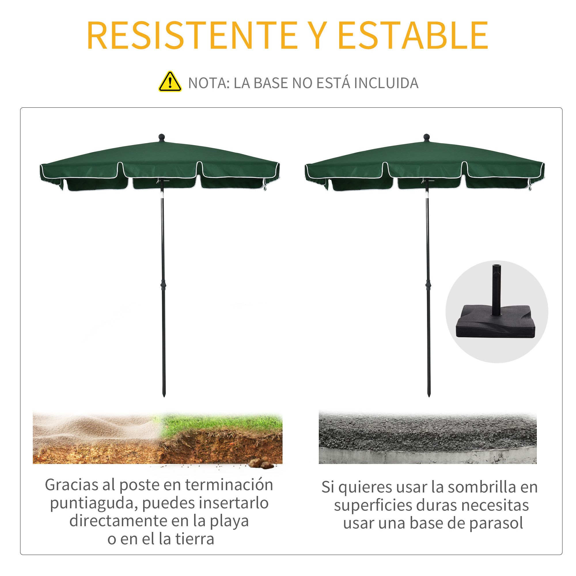 Sombrilla Rectangular de Jardín 198x130x240 cm Parasol de Aluminio con Función de Inclinación para Terraza Patio Exterior Verde