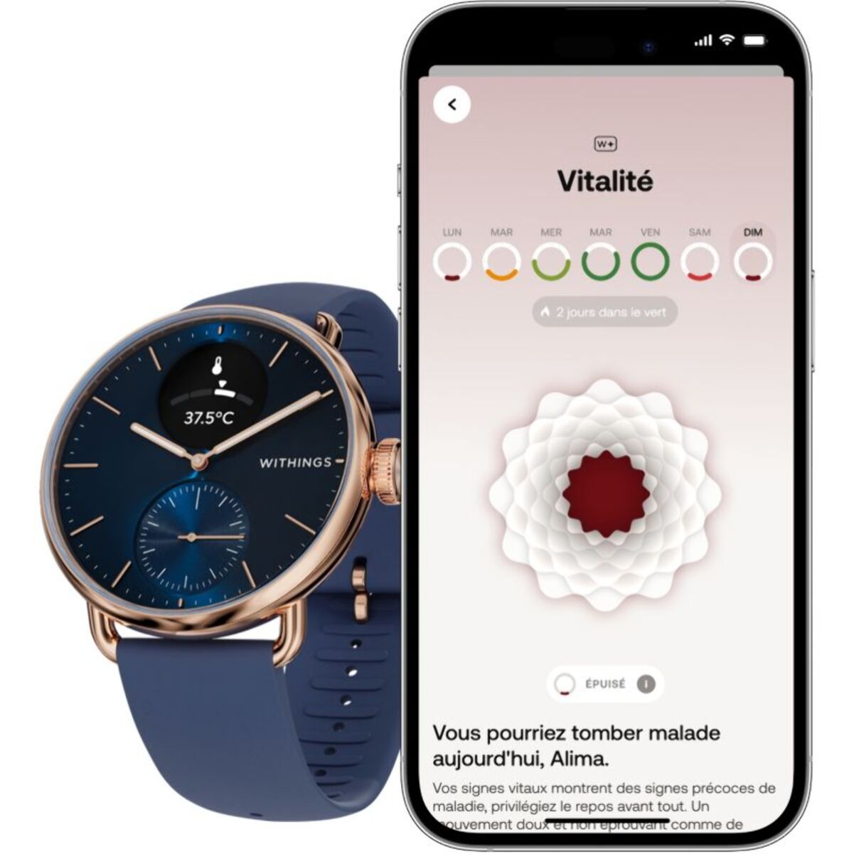 Montre santé WITHINGS Scanwatch 2 38mm Rose Gold Bleue