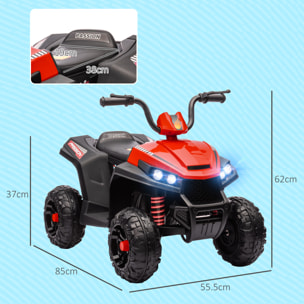 Quad Eléctrico para Niños de +3 Años Coche Eléctrico para Niños con Batería 12V Velocidad 5 km/h Faros Música MP3 Avance y Retroceso Carga 30 kg Rojo