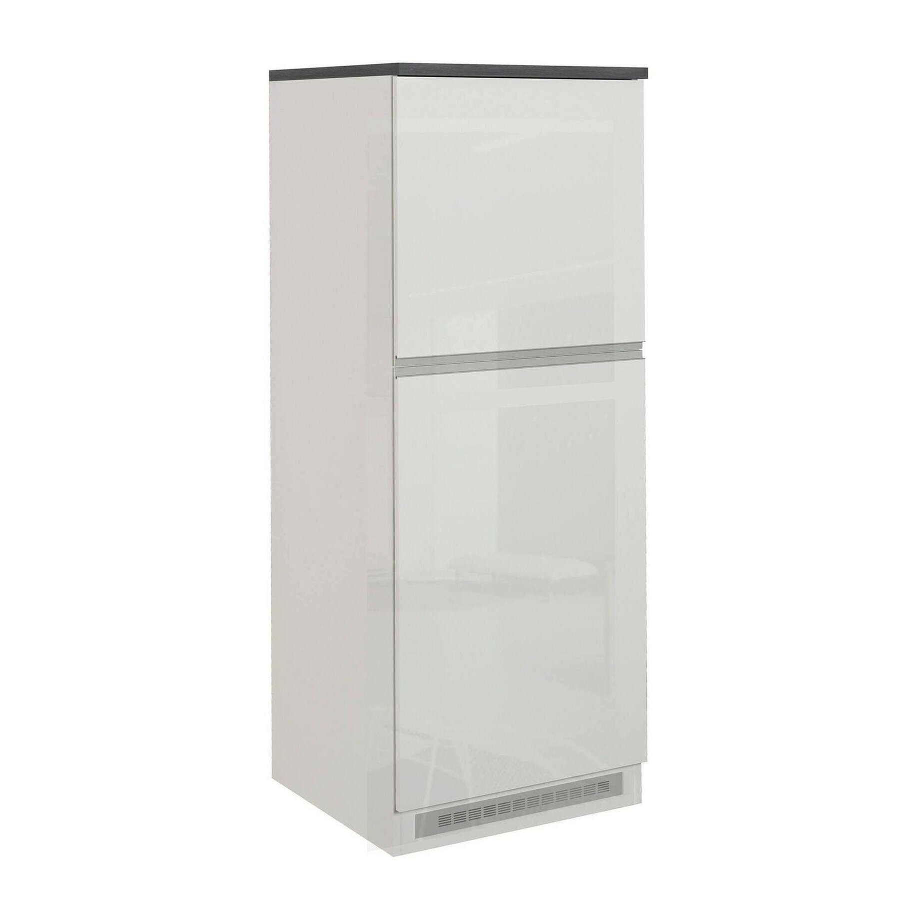 Dispensa da cucina Dcasasol, Mobile multiuso, Armadio porta frigo a 2 ante, 100% Made in Italy, 60x60h165 cm, Bianco lucido e Ardesia